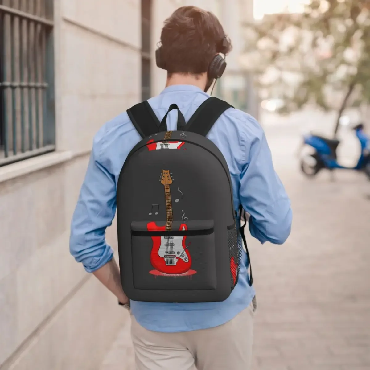 Red Cartoon Electric Guitar Student Backpack School Bag Hiking Travel Daypack for Men Women Bookbag Shoulder Bags