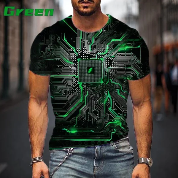 Men's Cool Fashion T Shirt Computer Motherboard CPU 3D Printing Hip Hop Street Style Short Sleeve Tops