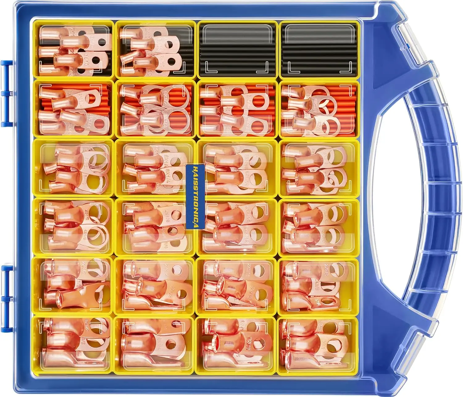 

220PCS Battery Cable Ends Kit with Heavy Duty Copper Wire Lugs and Heat Shrink Tubing for Automotive, Marine, Solar Applications