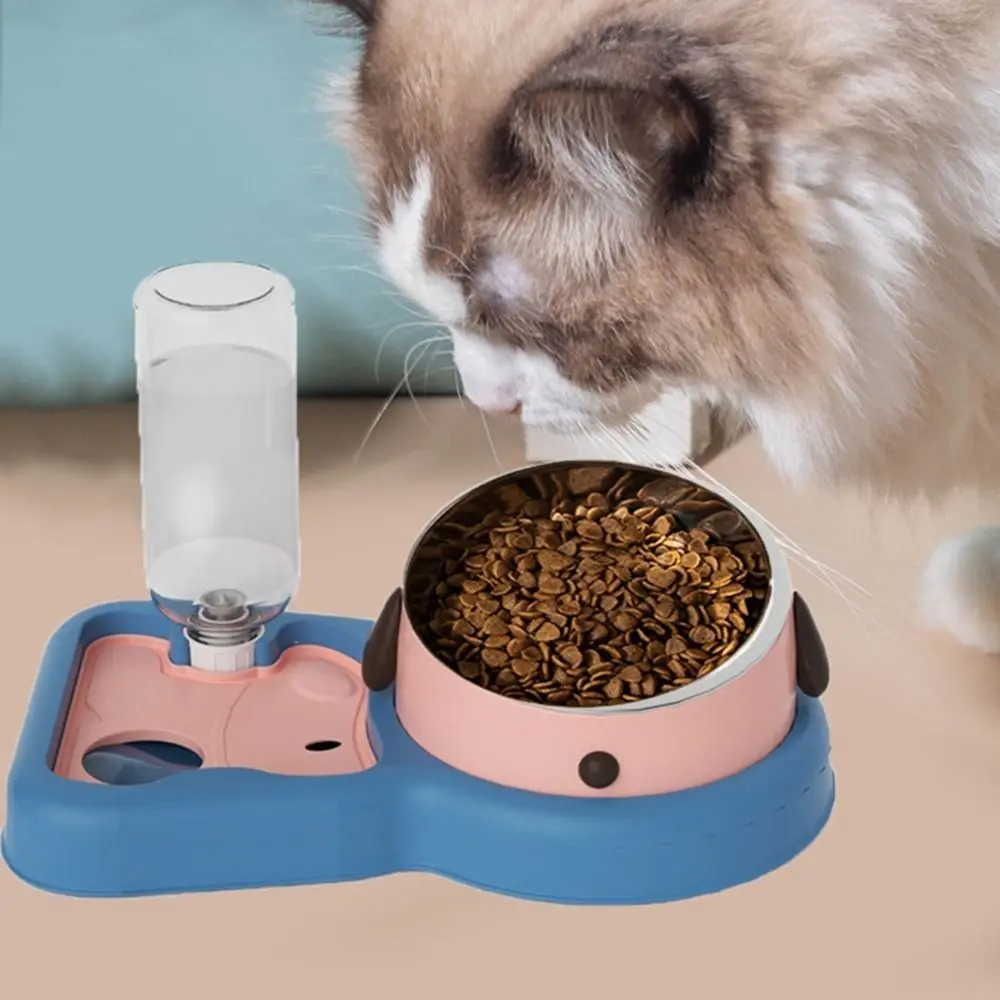 

Protection Neck 3 in 1 Cat Bowl Anti Knockover Detachable Cat Dog Food Bowl with Water Bottle Large Capacity