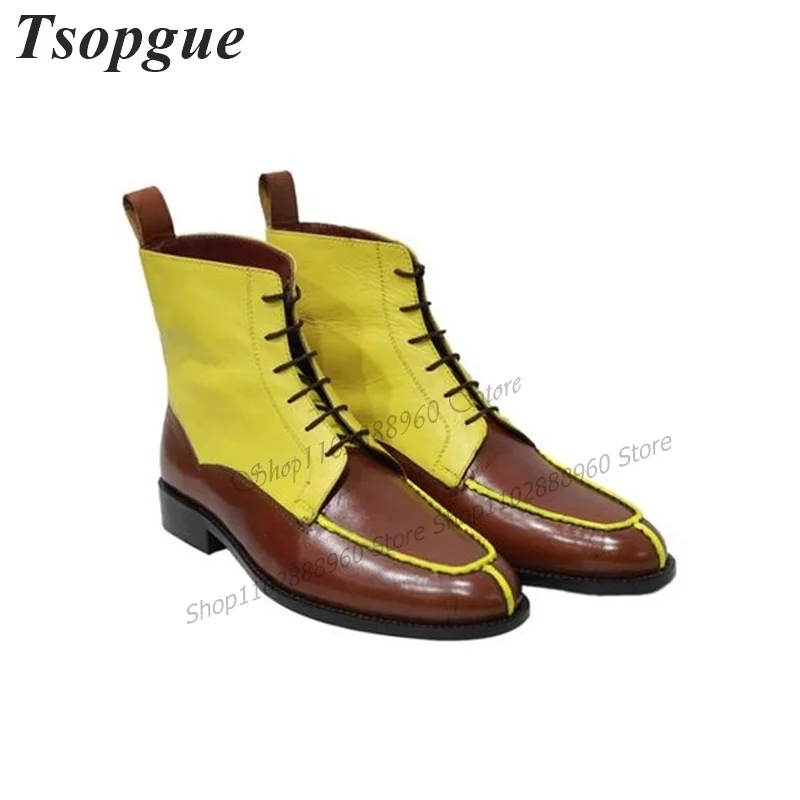 Cross-Tied Mixed Color Western Style Men Shoes Men's Boots Flat With Runway Casual Party Shoes 2023 Fashionable Zapatillas Mujer