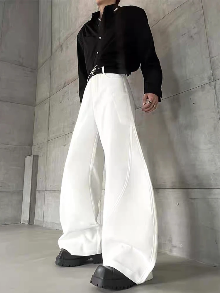 REDDACHIC Vintage Białe Spodnie Garniturowe z Kieszeniami Cargo Męskie Cleanfit Patchwork Luźne Szerokie Nogawki Bootcut Spodnie Robocze Codzienne Ubrania