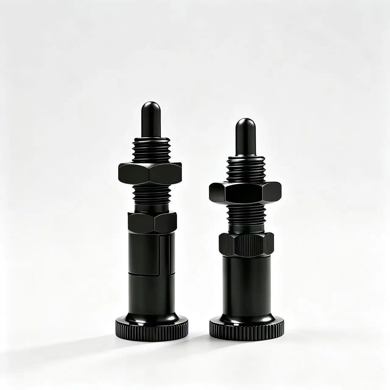 Self‑Locking Knob Plunger Carbon Steel Black Oxide Spring‑Loaded Indexing Locating Pin With Lock Nut