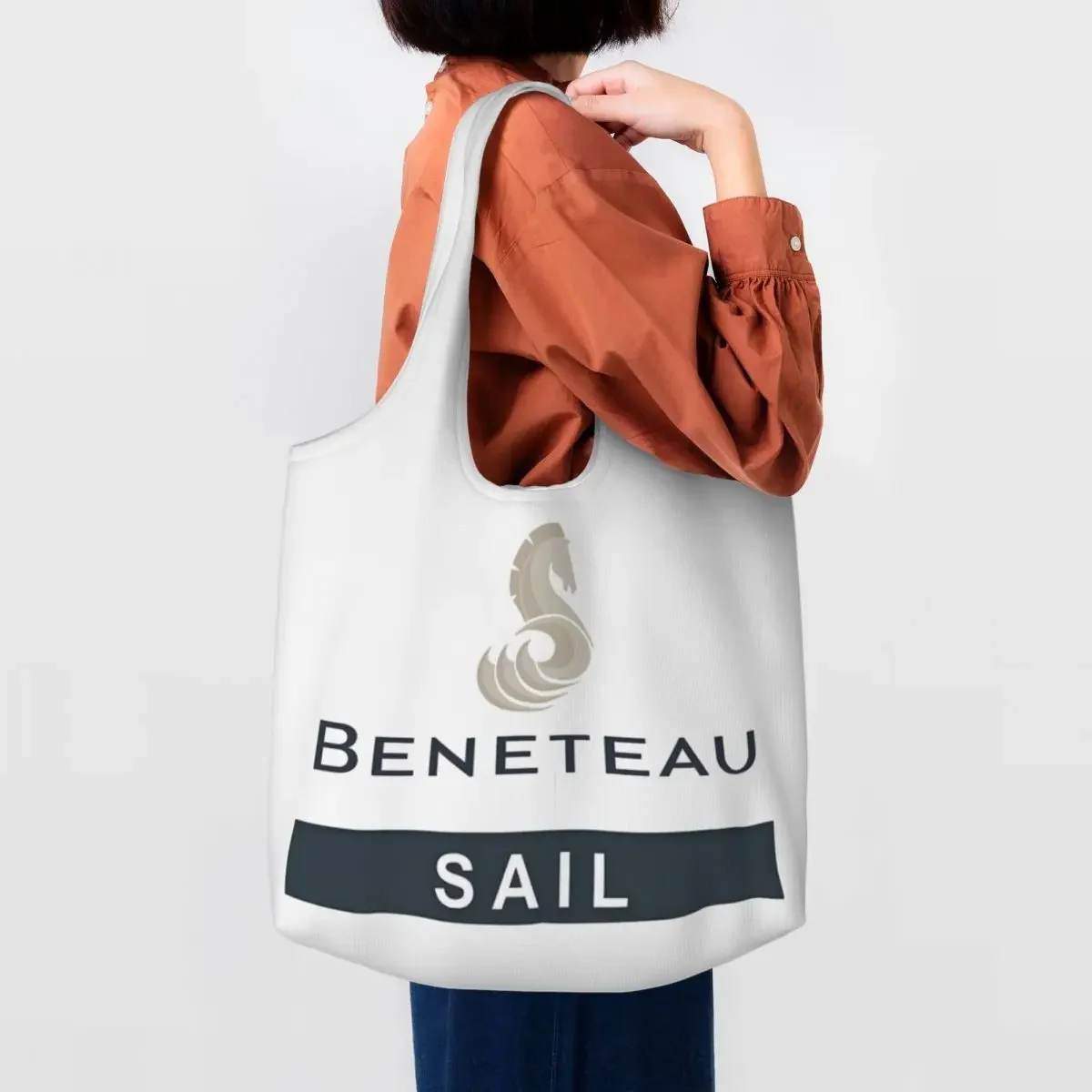 

Custom Beneteau Sailboat Sailing Yacht Canvas Shopping Bags Women Recycling Large Capacity Grocery Tote Shopper Bags