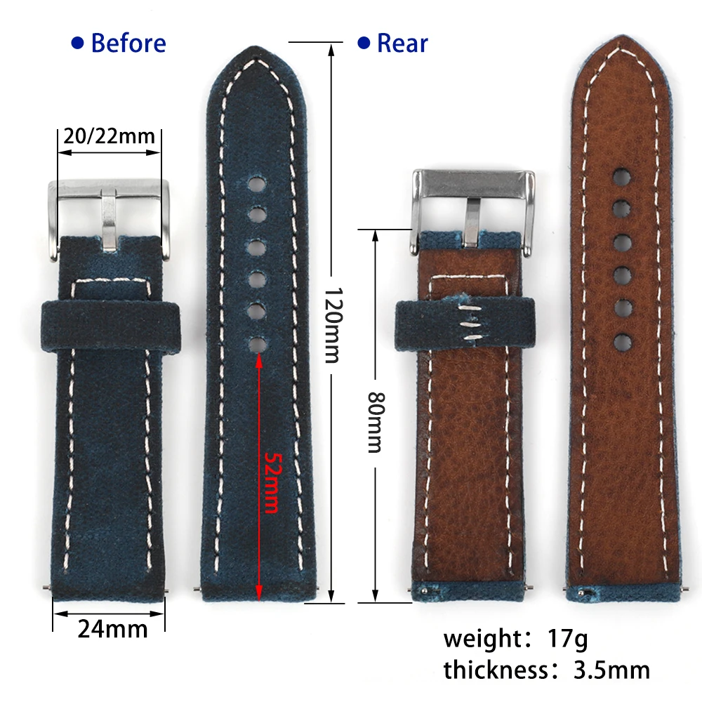 24/20mm 24/22mm Retro Wet Wax Canvas Watch Band Black Gray Blue Green Brown Denim Strap Replacement Watch Bracelet for Men Women