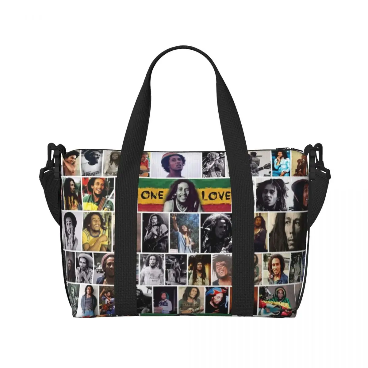 Custom Large Jamaica Singer Reggae Rock Bob Marley Tote Bag for Women Shopping Shoulder Beach Gym Travel Bag