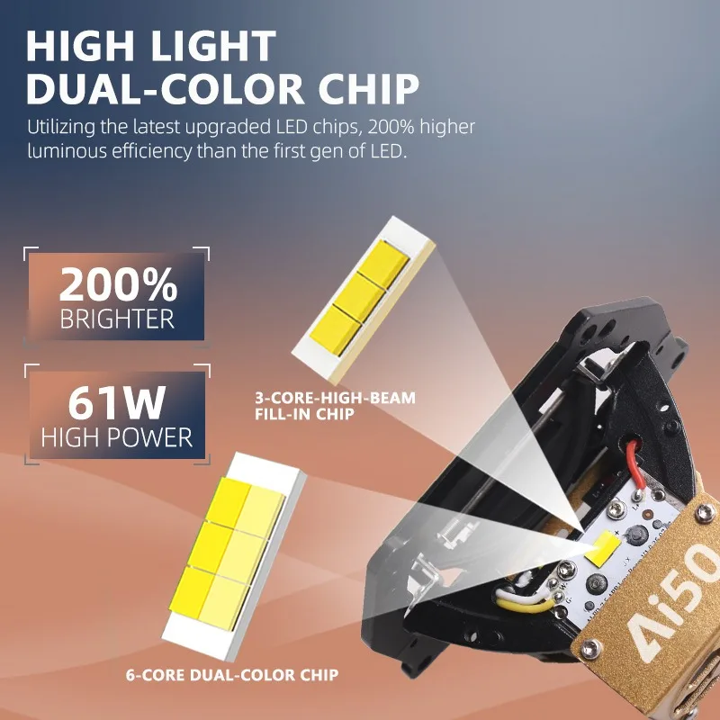 

3 Inch Bi LED Projector Lens 12V 61W 3000K-6000K Adjustable Power Car Headlight Bluetooth Ai50 APP Control