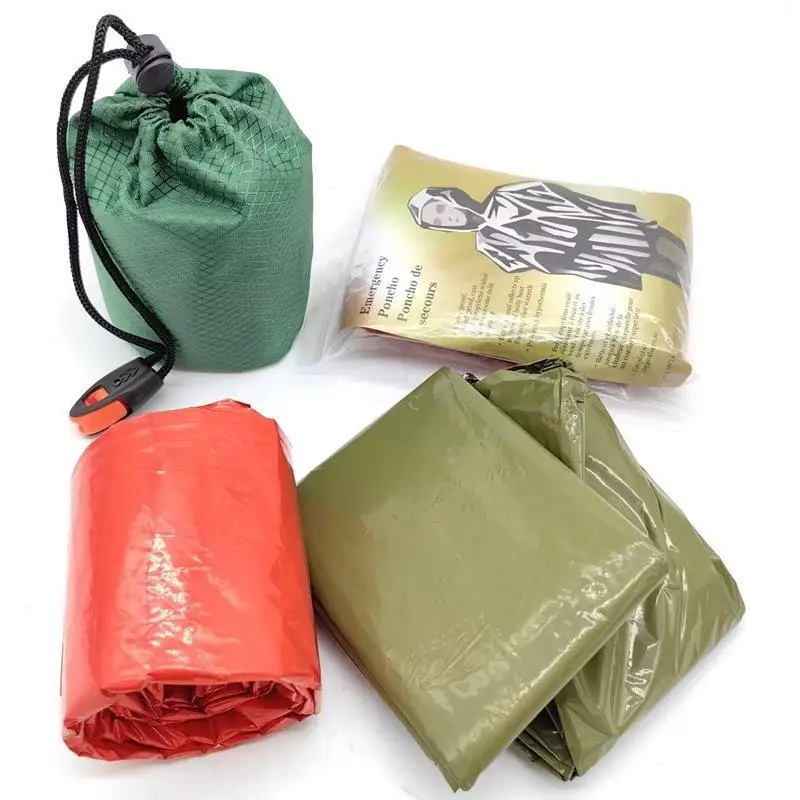 Outdoor Multifunction Raincoat Camping Raincoat With Whistle Waterproof Emergency Reflective Keep Warm Clothing Camping Gear