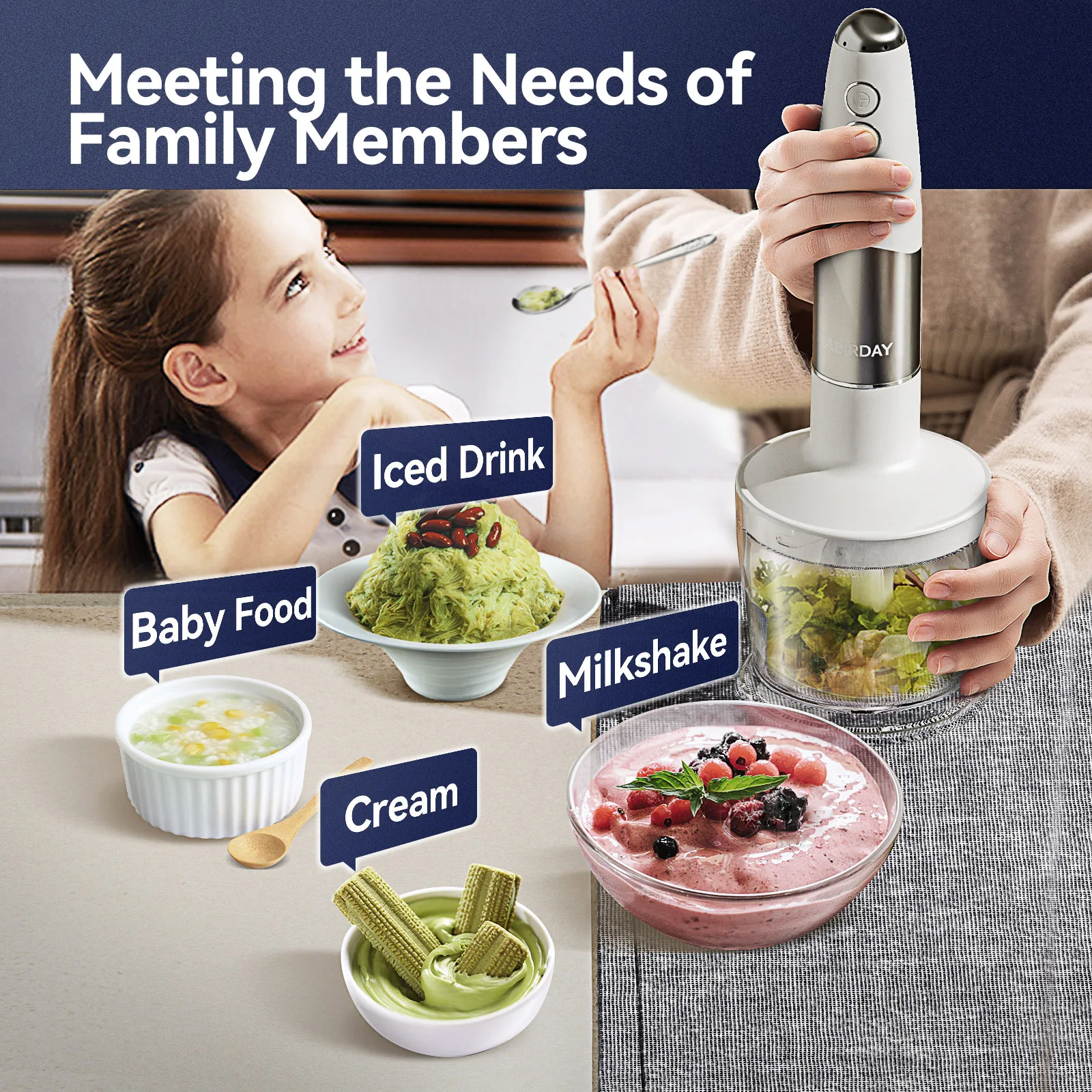 4-in-1 يده الغمر خلاط طعام الفولاذ المقاوم للصدأ عصا خلاط طعام قوية المطبخ خلاط آلة كوب خفقت