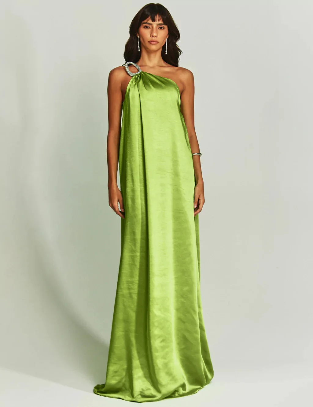 Bkld 2025 primavera verão nova moda cor sólida cetim inclinado ombro vestidos longos y2k roupas femininas soltas férias vestido casual