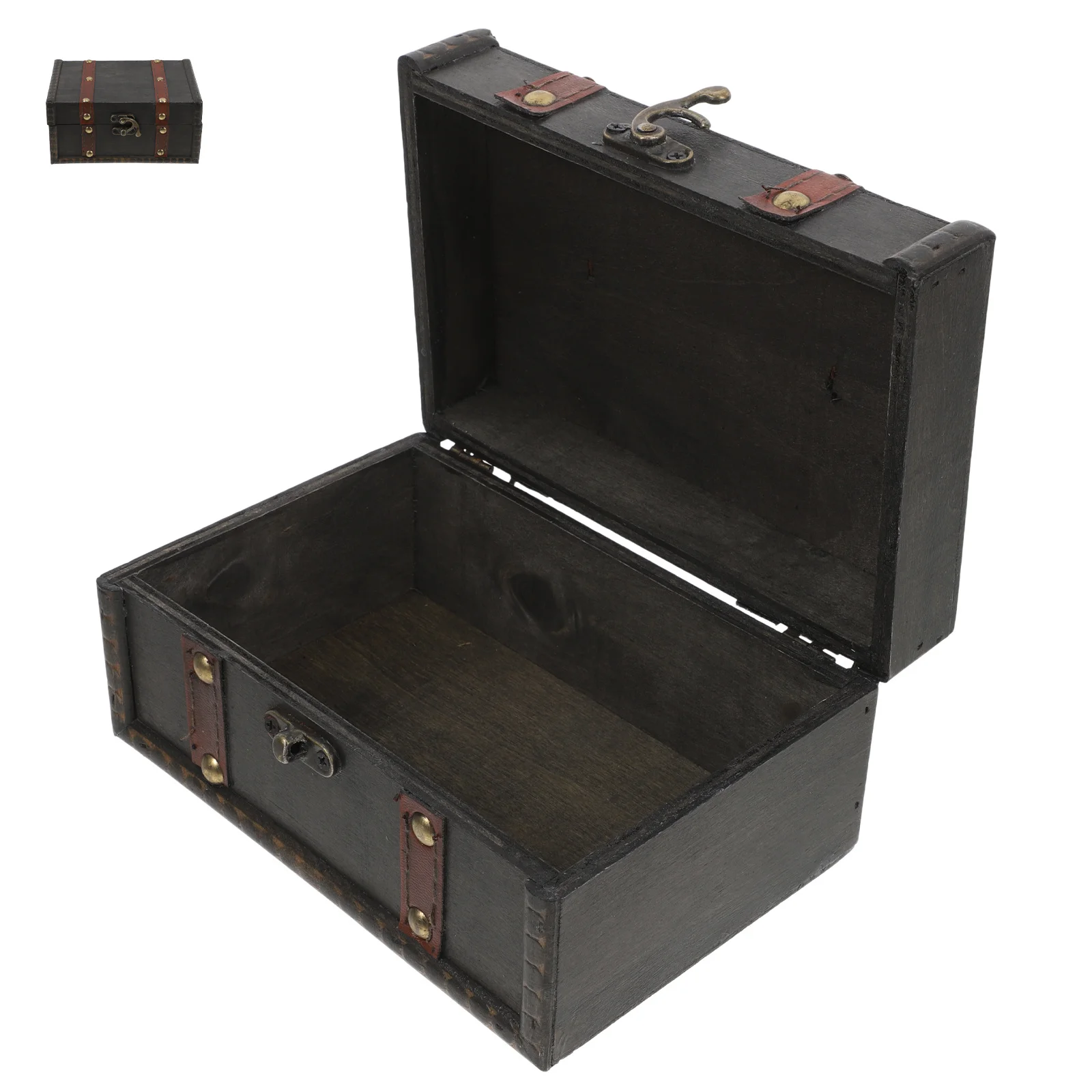 صندوق كنز خشبي صغير، صندوق تخزين مستطيل عتيق، منظم مجوهرات مزخرف، صندوق قرصان كبير، صندوق تذكار