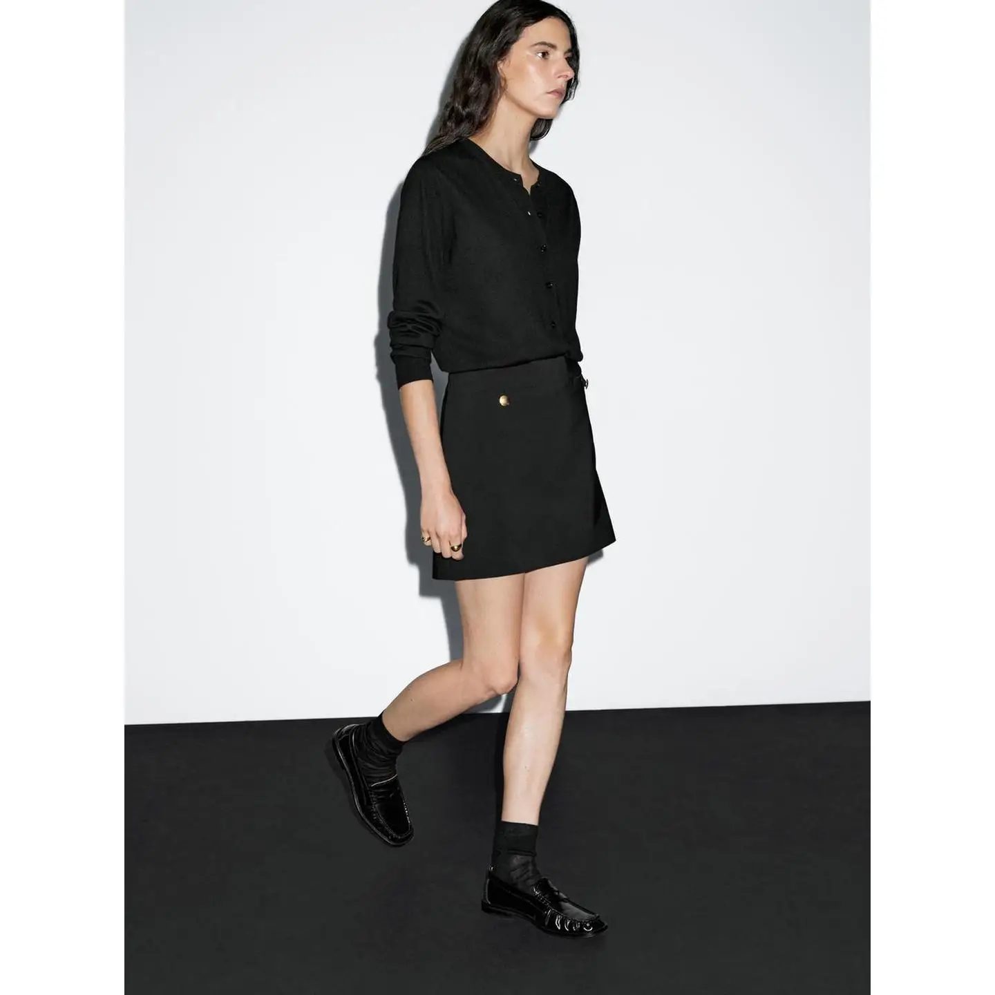 初秋スレAラインスカートメタルブルーラグジュアリーセンセーションスモールフレンチウィンドエレデザインf丈スカート