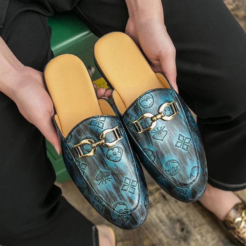 

Мужские туфли-лодочки из искусственной кожи с принтом на половину носка, удобная классическая мужская обувь, размеры 38-46