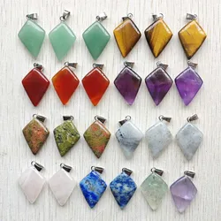 New fashion Natural amethyst rose quartz tiger eye stone rhombus Pendants Charms diy jewelry making 24pcs/lot free shipping