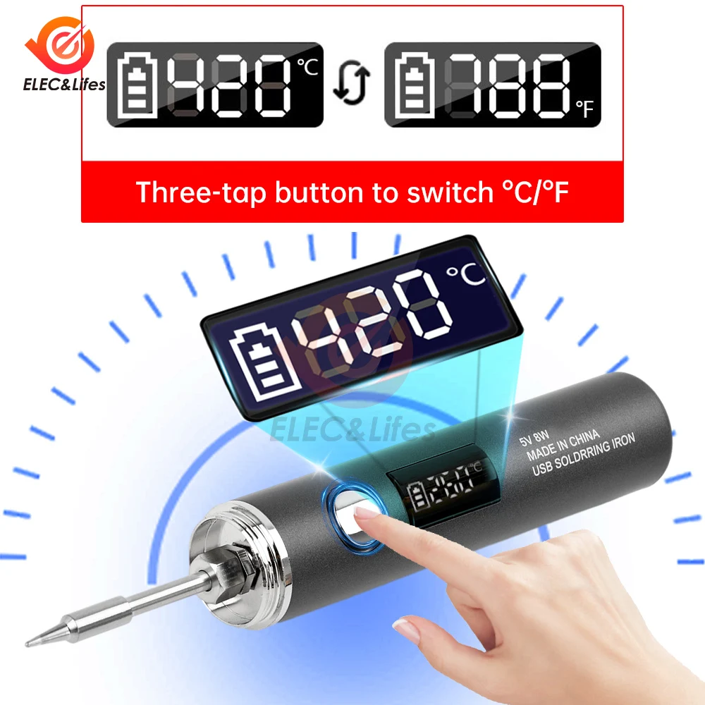 Беспроводной паяльник USB Type-C, ручка для инструментов, портативный, 5 В, 8-10 Вт, с электроприводом, перезаряжаемая и регулировка температуры