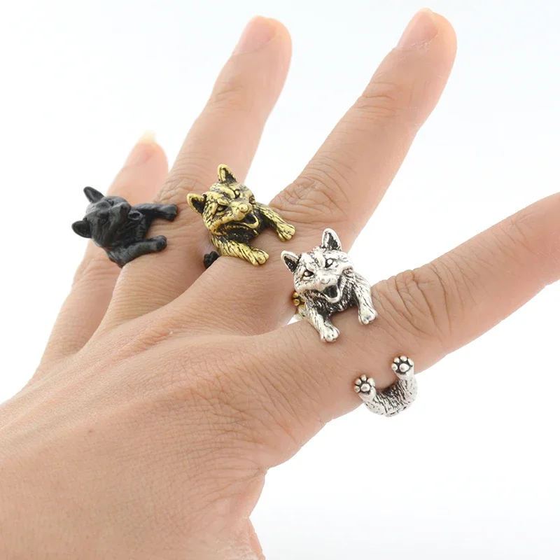 4 Style German Shepherd &Border Collie & Shiba Inu & Akita Dog Wrap Ring for Women Animal Metal Ring Anel Girls Unique Cool Gift
