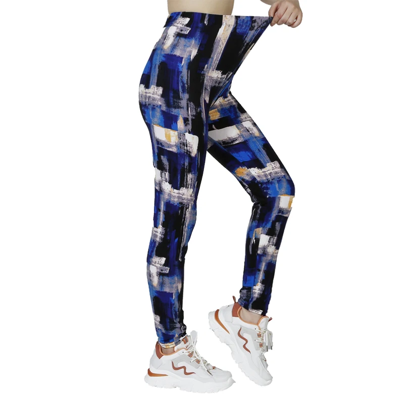 PD25 Blue and White Splash Ink WOMEN\'S Fashionable Nine-point Printed Casual Sports Leggings