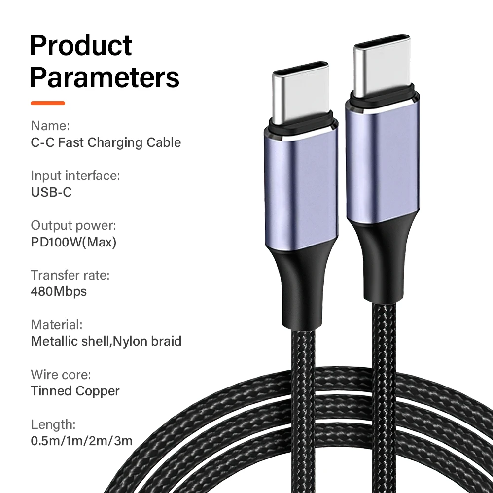 كابل 100 وات من النوع C إلى USB C PD 3.0 شحن سريع 4.0 شحن سريع من النوع C إلى النوع C لهاتف iPhone 17 16 Pro Macbook Samsung Xiaomi #6