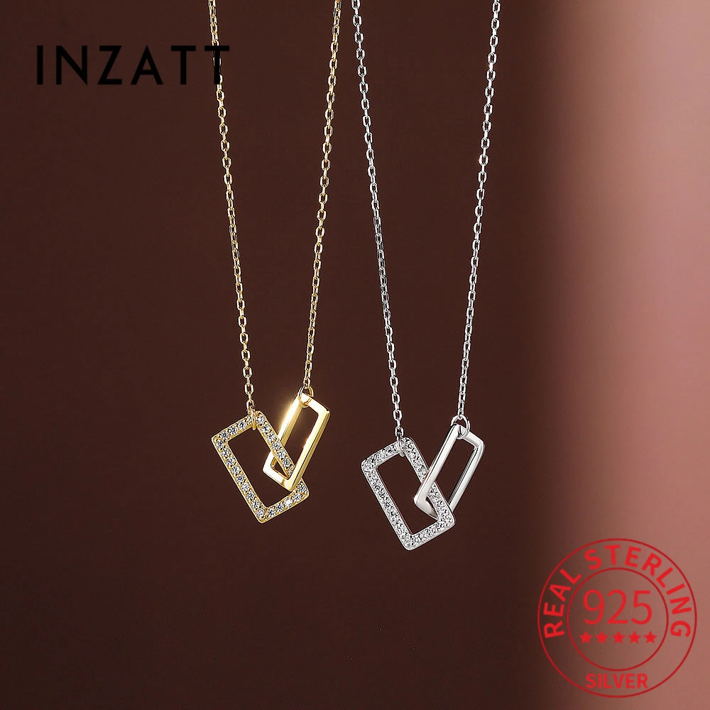 

INZATT Real 925 Sterling Silver Zircon Square Choker Necklace For Fashion Women Classic Fine Jewelry Minimalist Bijoux