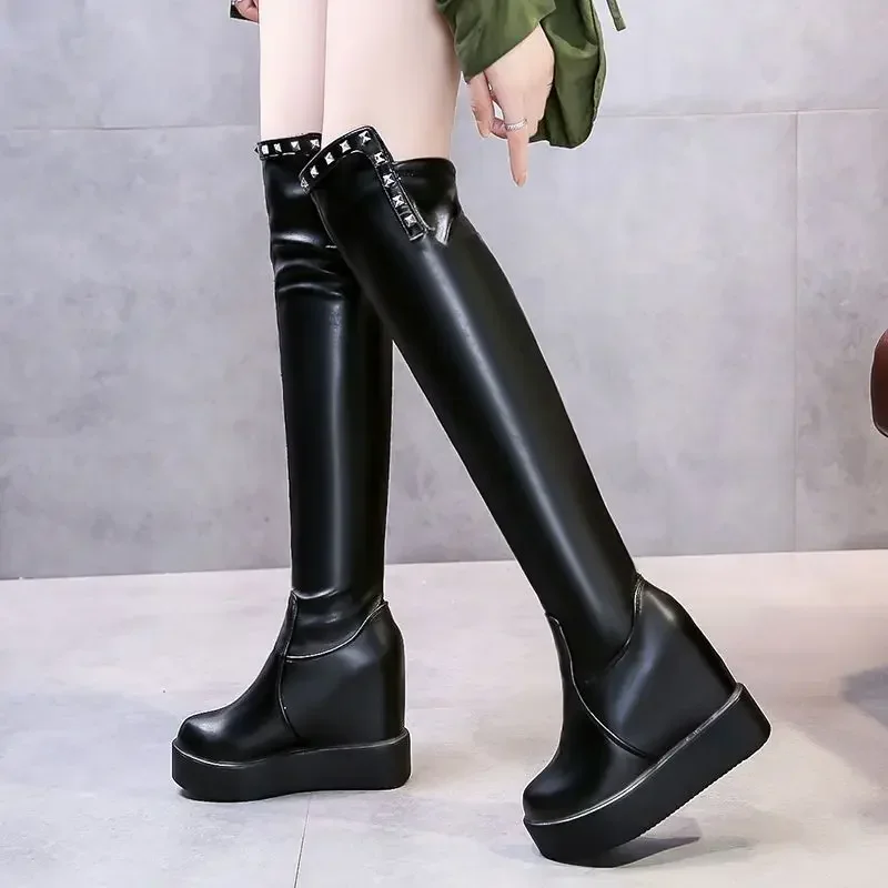 Round Toe High Heels Knee Shaft Shoes Woman Above Over The Thigh Long Boots for Women Elegant Heeled Hot Work Demi-season New In