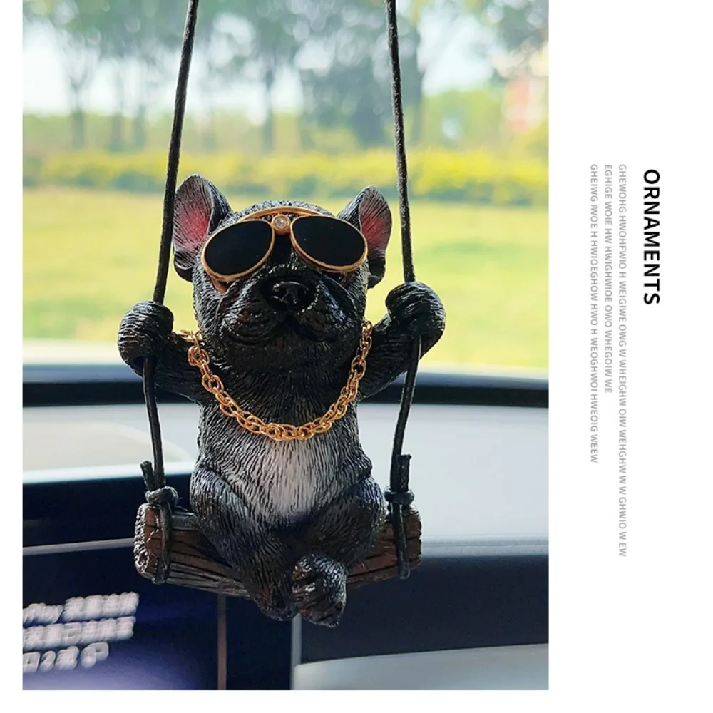 New Resin Swing Bulldog Pendant Cute Dog Anime Rearview Mirror Ornaments Car Hanging Decoration