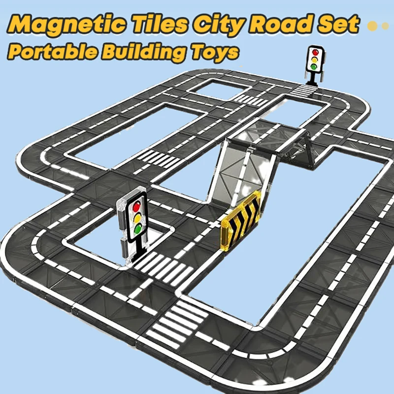 Magnetic Tiles City Road Car Boys Toys Kids Building Tile Sensory Games Preschool Construction Learning Activities STEM Playset