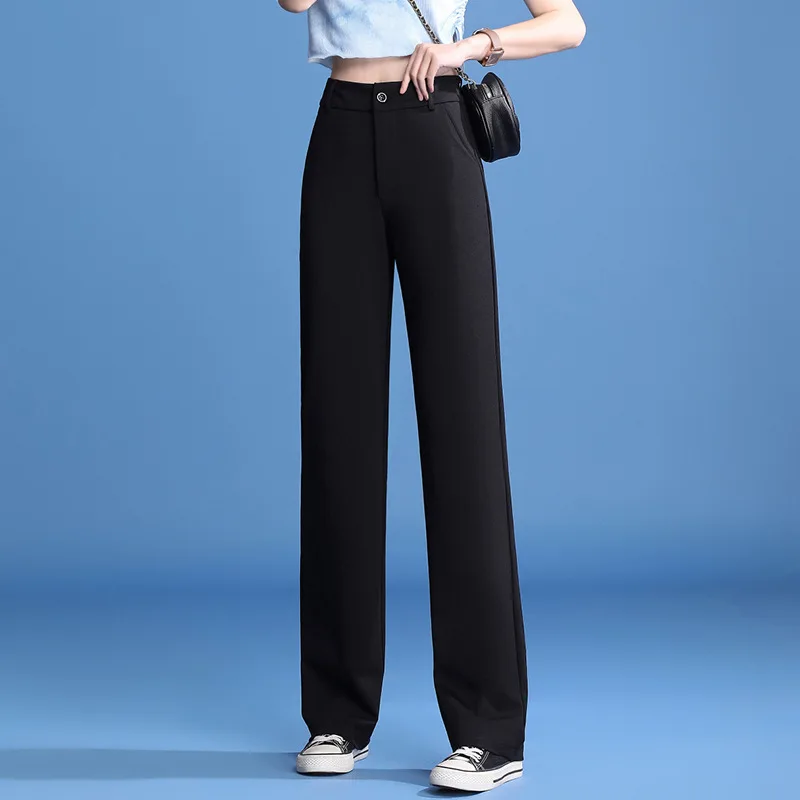 

Весенне-осенний новый стиль, маленькие широкие брюки с высокой талией, новые стильные брюки, женские драпированные повседневные прямые брюки