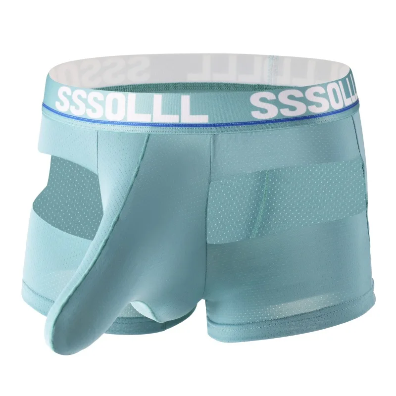 Men's Four-corner JJ Set Is Breathable and Comfortable, New Personalized Mid-waist Ice Silk Mesh Hollow Men's Air-conditioning