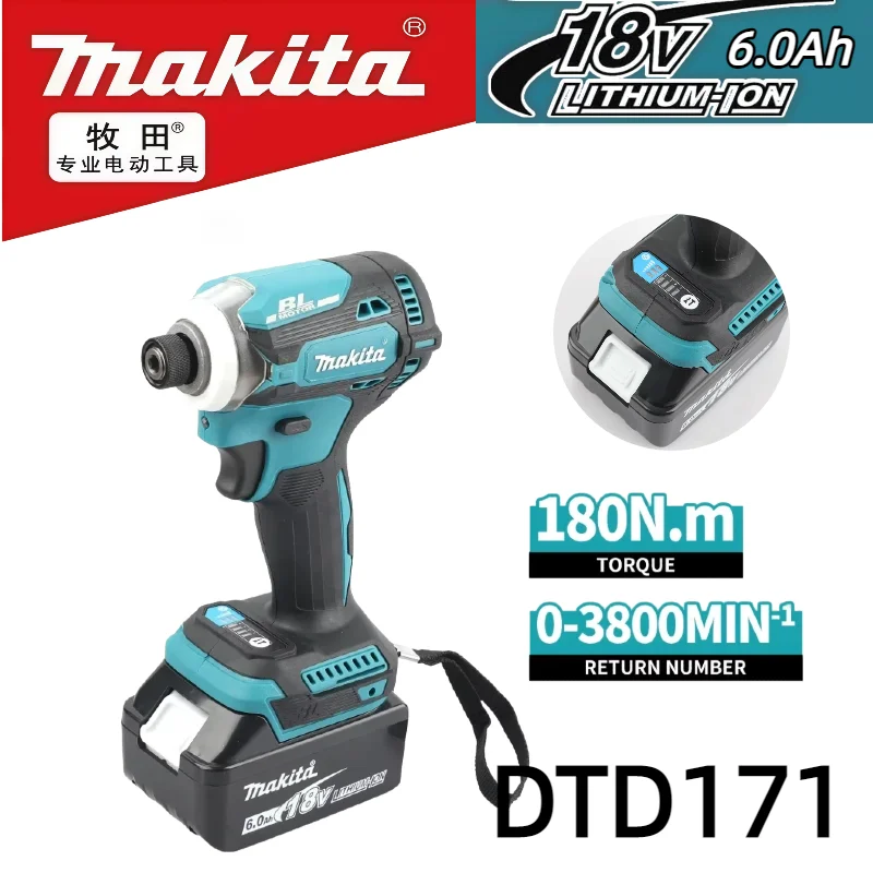 

Беспроводной ударный шуруповерт Makita DTD171, бесщеточная электрическая отвертка, аккумуляторная дрель-шуруповерт, электроинструмент Makita