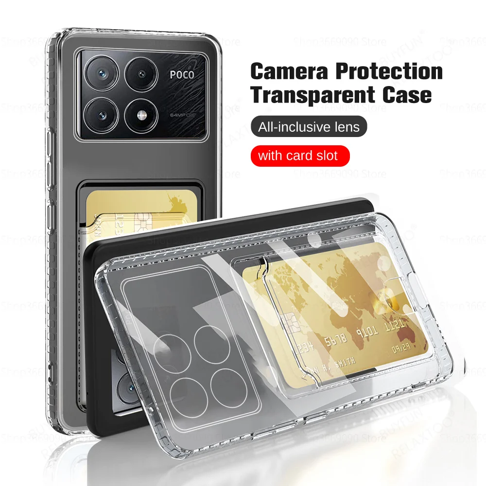 Clear Slot Card Holder Wallet Phone Case For Xiaomi Poco X6 X 6 6X Pro PocoX6 X6Pro 5G Shell Camera Protection Shockproof Cover