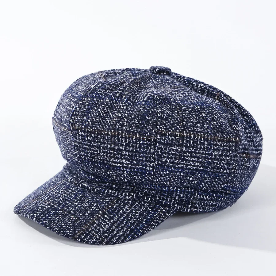 Vintage achteckige Baskenmütze für Damen, Zeitungs jungen hut, lässige Woll imitation, Plaid, neue Mode, 2024 – Detail 4