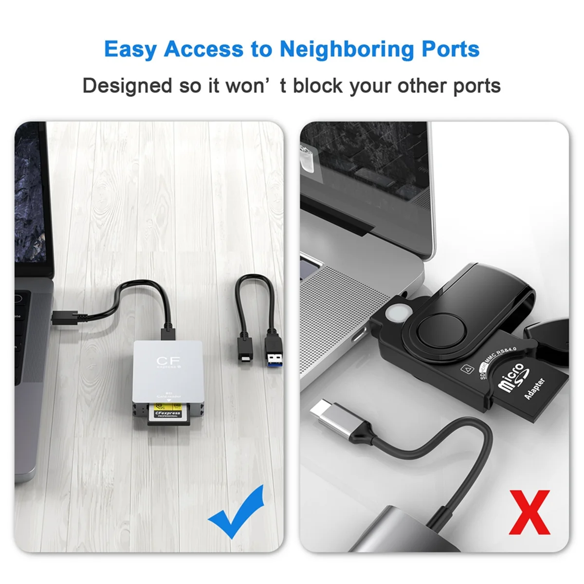 2 in 1 CFexpress Type B SD Card Reader CFexpress Reader USB 3.2 10Gbps Dual-Slot with USB C to USB C/A Cable for SLR-ABAM