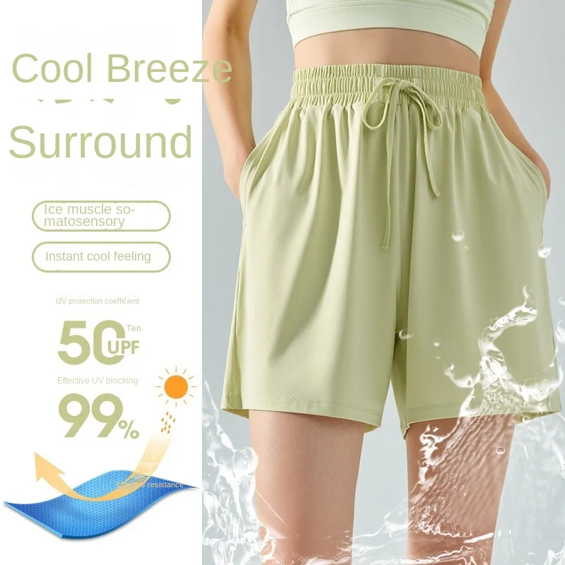 

Women Cooling Sun Protective Shorts Wide Leg Yoga Pants With Ice Silk Fabric Breathable Athletic Gym Shorts For Summer​