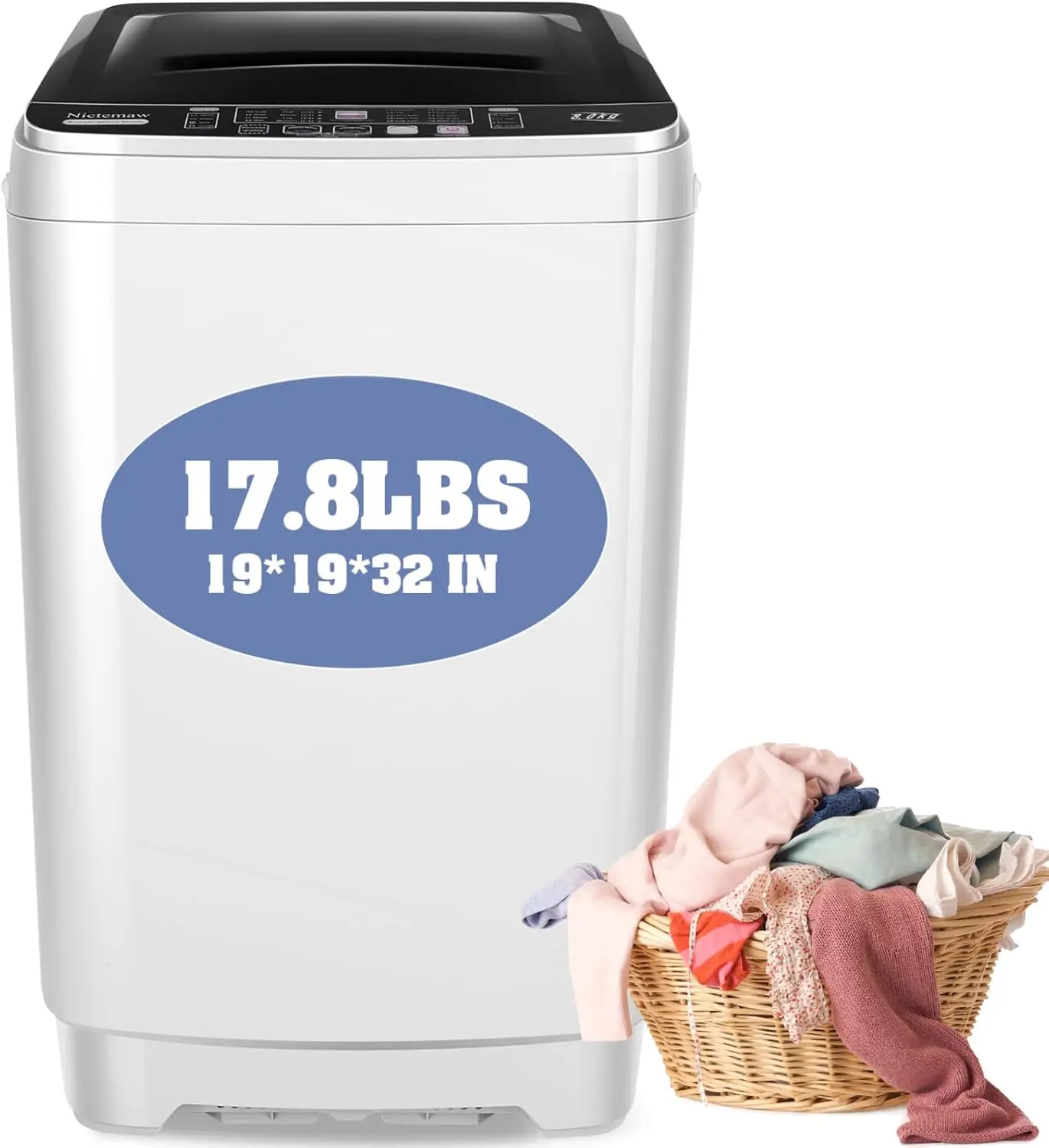 Portable Washing Machine, 17.8Lbs Capacity Full-Automatic Portable Washer, 2.4Cu.ft Washer and Dryer Combo with Drain P