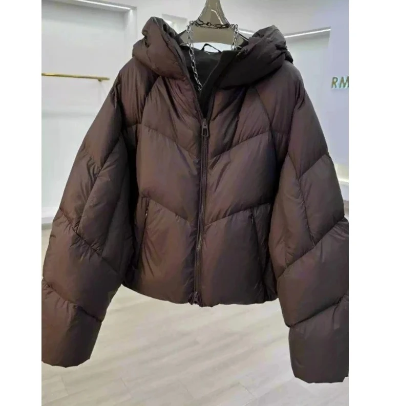 

Chic 2025 Winter Puffer Coat for Women, Hooded Loose Parka with Thickened Down Cotton Fill, Solid Color Zipper Jacket