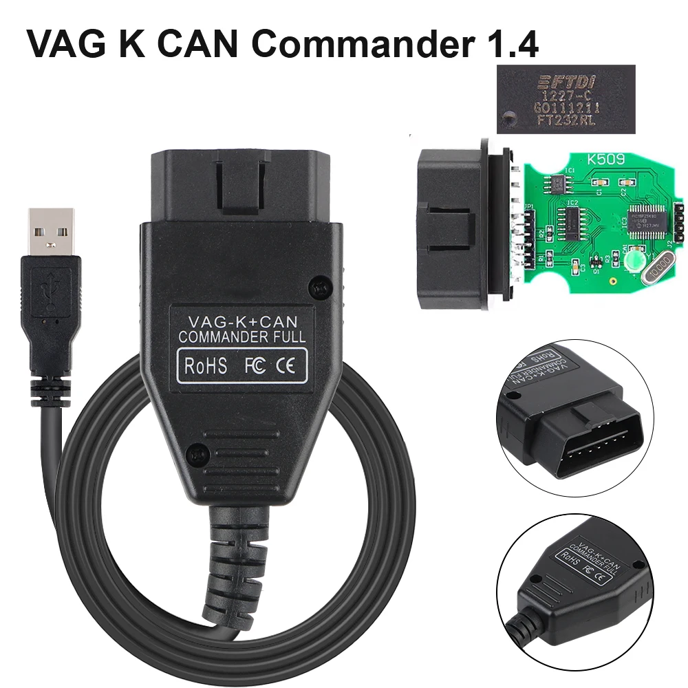For VW/AUDI Commander 1.4 VAG K+CAN OBDII Scanner OBD2 Diagnostic Tools Car Accessories With FT232RL PIC18F25K80 Chip Cable