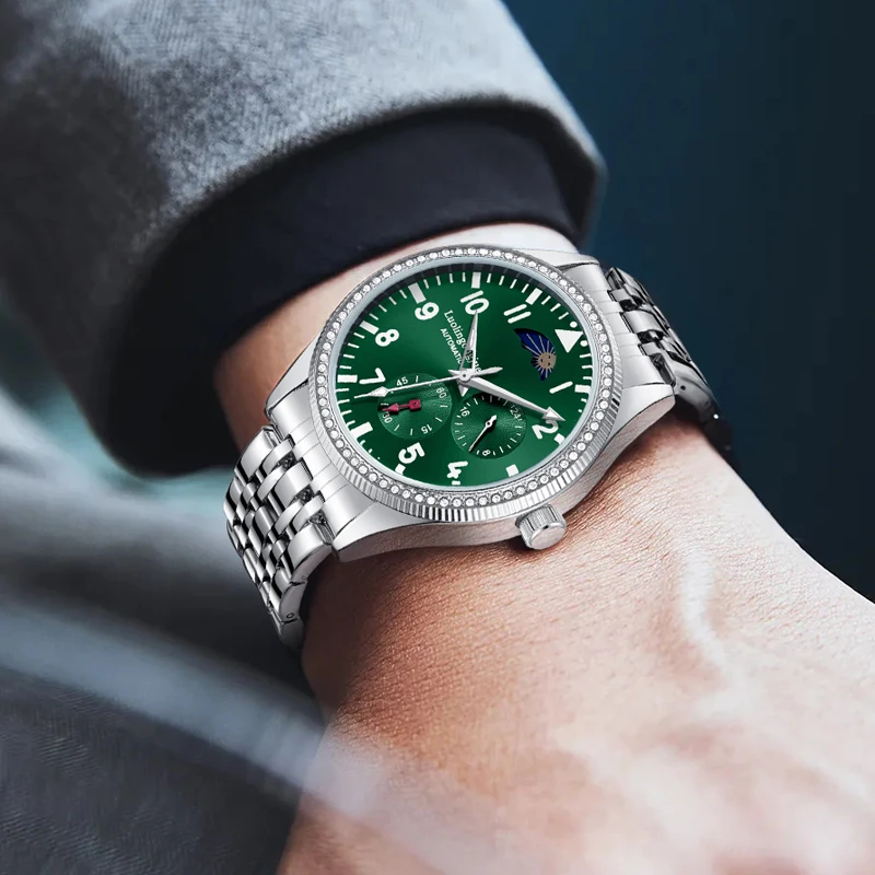 

Лучшие роскошные деловые мужские часы, полностью автоматические механические часы, дизайн со скелетом, водонепроницаемые, многофункциональный дисплей, аналоговые механические часы для мужчин, европейский и американский стиль, модные деловые повседневные у