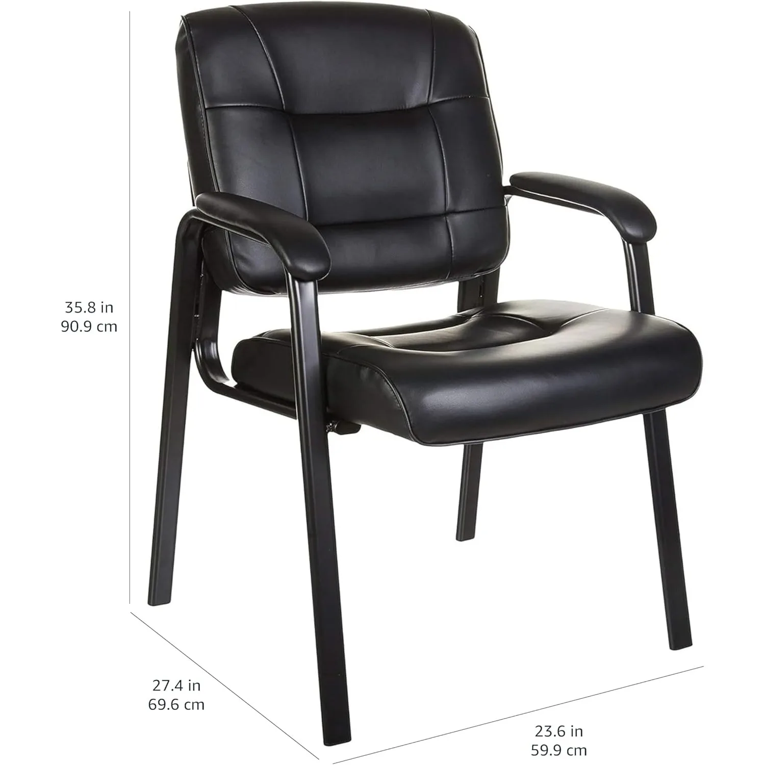 Classic Faux Leather Office Desk Guest Chair with Metal Frame, Black, 27.4D x 23.6W x 35.8H in