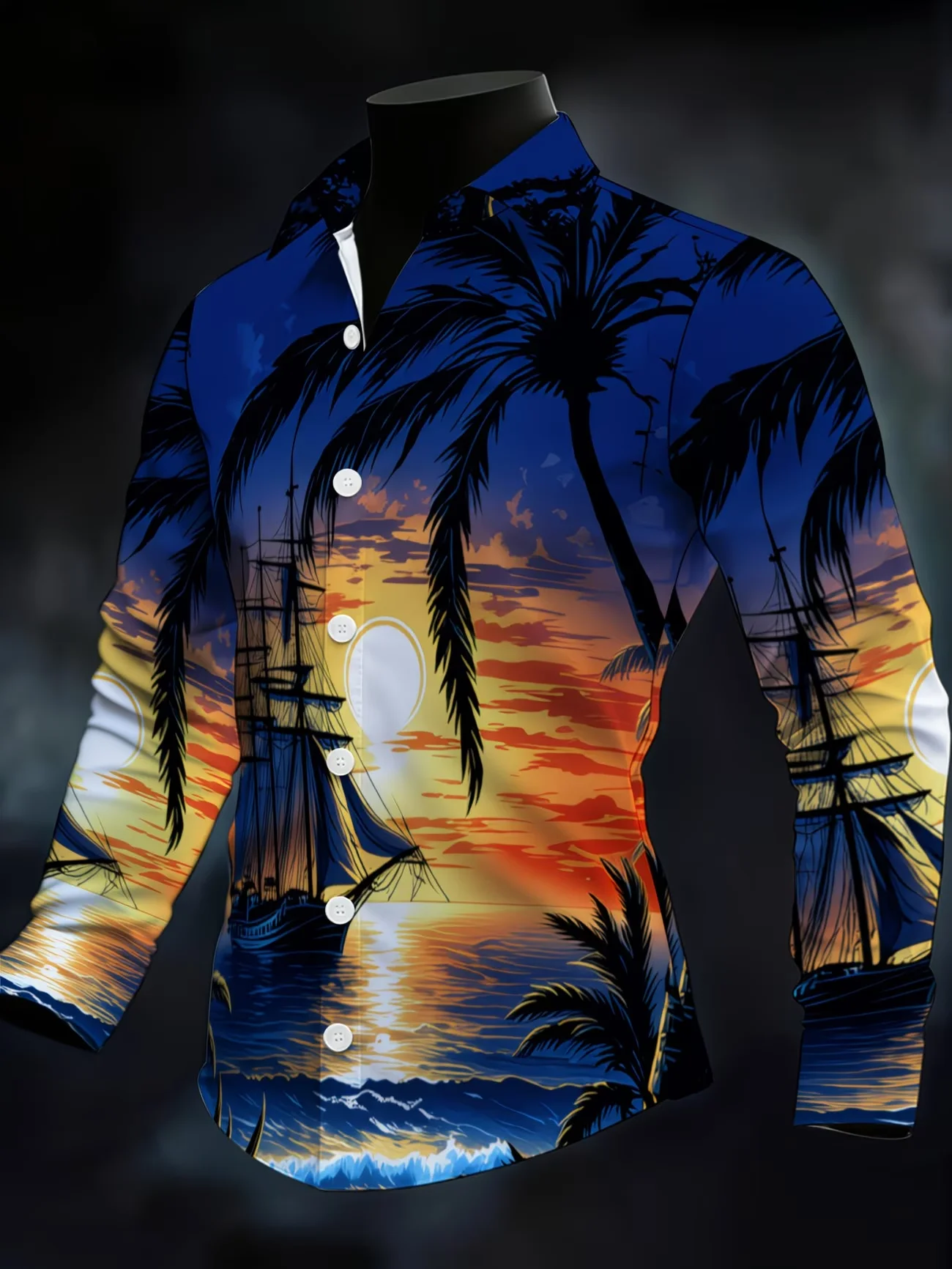 New men's Fashionable Luxury Long Sleeved Shirt With high-definition 3D Printed Shirt And Sunset Pattern Top
