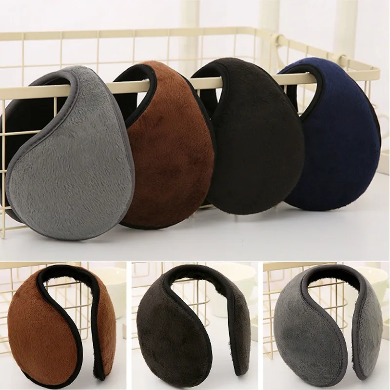 Men Soft Plush Thicken Earmuffs Winter Warm Fur Earmuff Solid Color Velvet Fleece Ear Warmer Outdoor Windproof Cycling Ear Cover