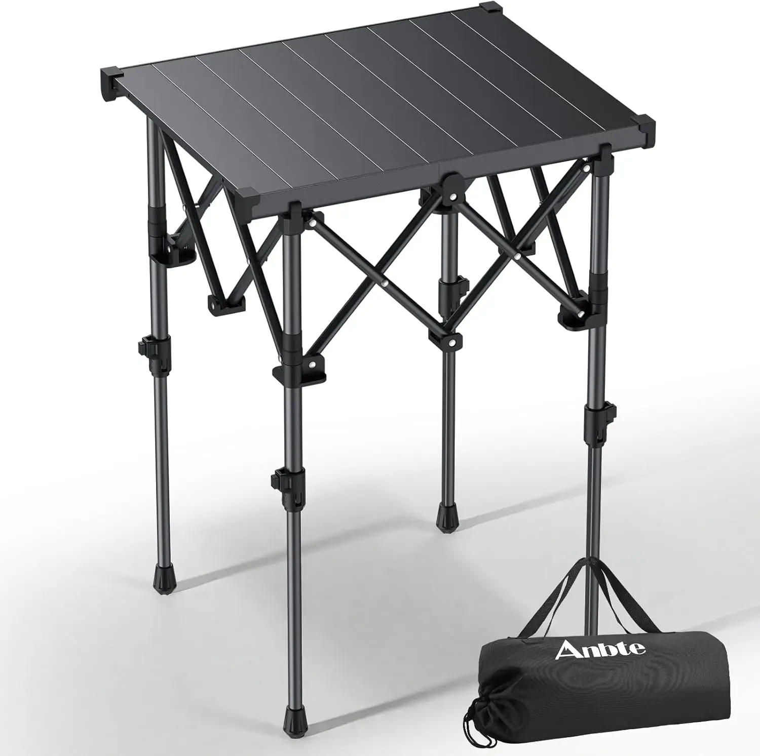 

2ft Square Roll-Up Camping Table, 27.5' Max Height, Black, with Storage Bag for Outdoor Indoor Use