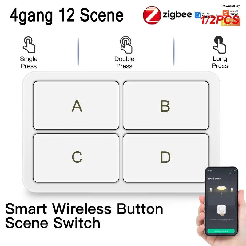 

1/2PCS One Key Light Switches Smart Home Wireless 4gang Tuya New Works With Gateway Smart Button Switch