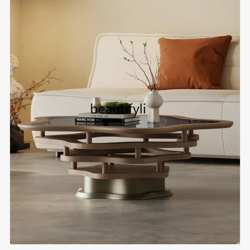 cn8617 ss Light Luxury Tempered Glass Living Room Coffee Table High-End Elegant Small Apartment Italian Design Special-Shaped Te