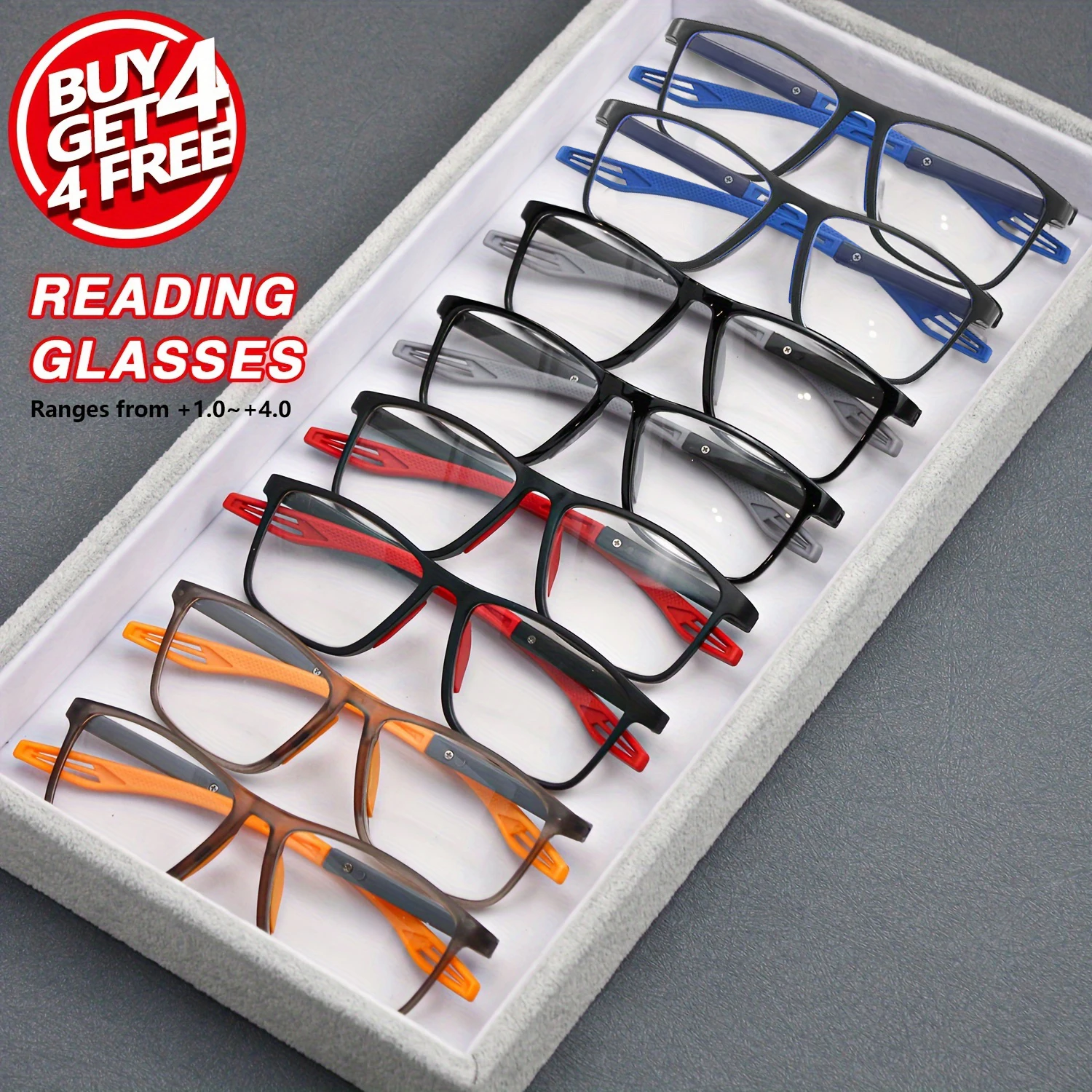

8pcs Sports Presbyopia Glasses Anti Slip Mirror Leg Design Universal Reading Glasses Suitable for Middle-aged Men and Women