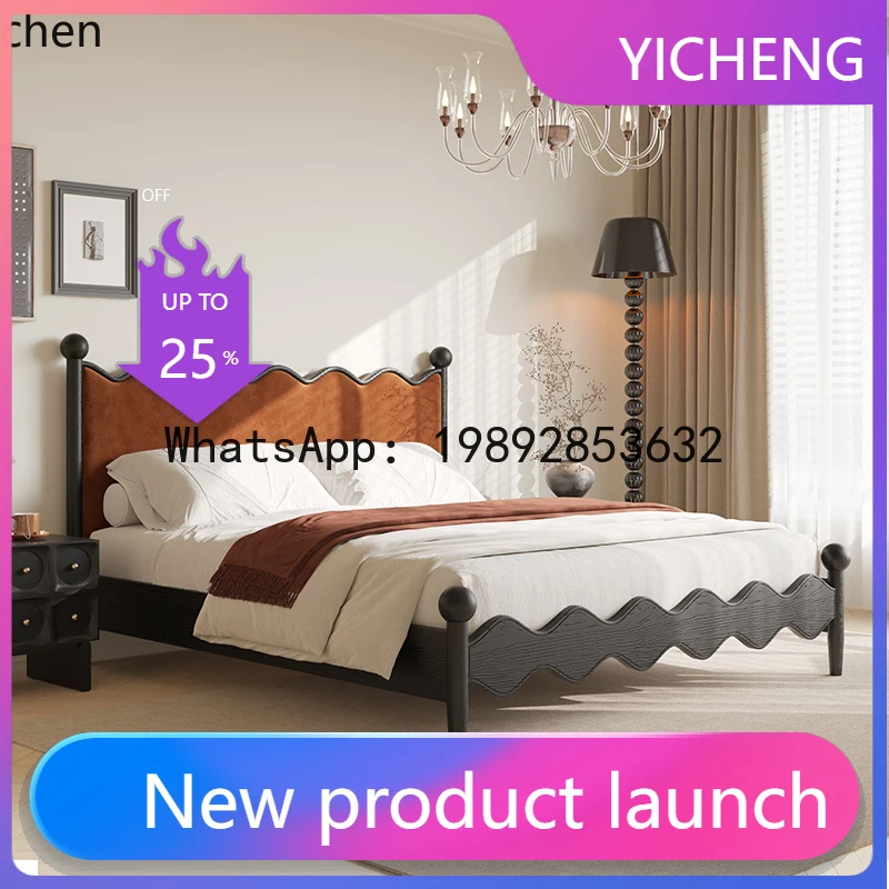 

X1 retro solid wood double bed autumn and winter waves antique master bedroom bed home accessories