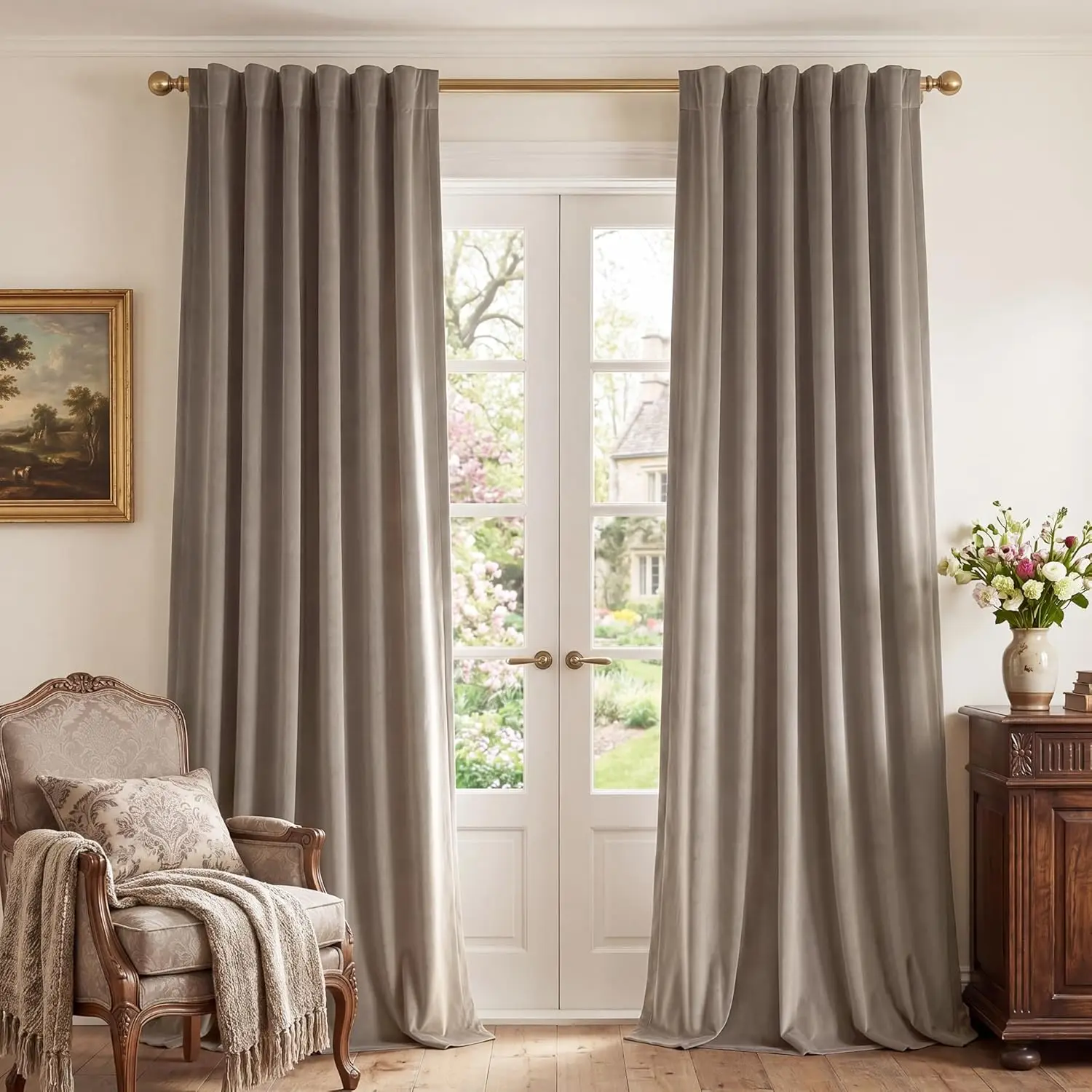 

Camel Beige Velvet Curtains 90 Inches Long - Neutral Earth Tone Modern Luxury Drapes for Bedroom Living Room Office, W52 x L90