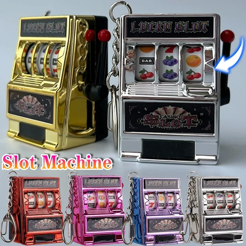 2024 Mini Fruit Keychain with Slot Machine Funny Casino Pendant Key Ring Lucky Charm Jackpot Keychains Bag Charm Party Gifts