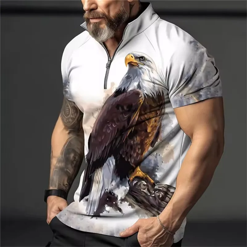 Fashion Eagle Pattern Men's Polos T-Shirts 6XL Plus Size Short Sleeve 3D Animal Print Street Hip Hop POLO Tee Summer Casual Tops