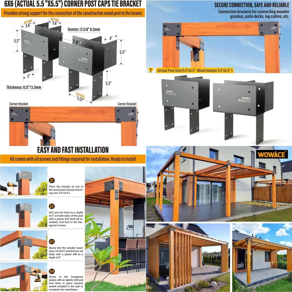 

Прочные кронштейны для перголи из нержавеющей стали 4x6 для угловых стоек и балок — подходят для бесед, палуб и крыльев (темно-серый)