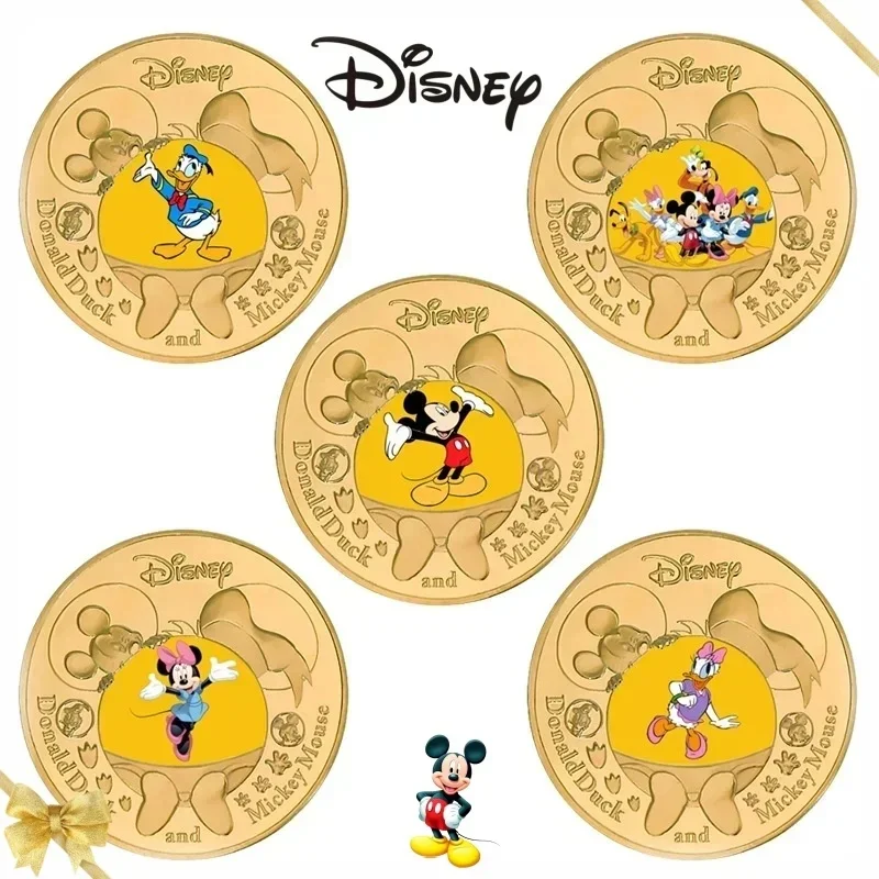 Disney Donald Duck Mouse Commemorative Coin Action Anime Figures Minnie Mickey Daisy Duck Coin Cartoon Memorabilia Children Gift